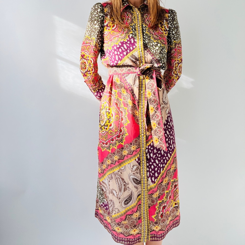 Alice + Olivia Paisley Print Snap Button Midi